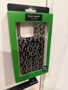 Kate Spade Leopard Print iPhone Case w/ Silver Glitter for iPhone 16 Pro Max